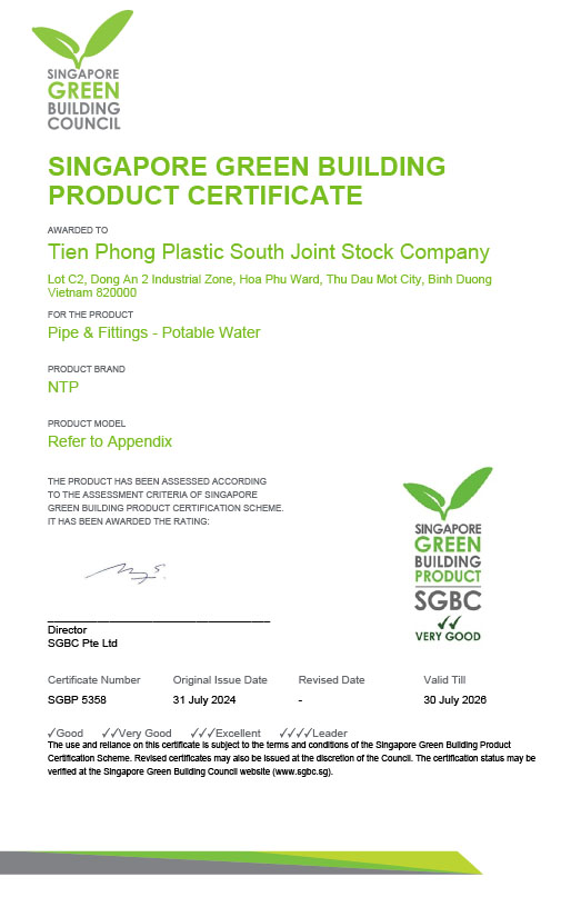 Giấy chứng nhận xanh Singapore sản phẩm PP-R