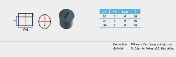 Thông số kỹ thuật của bịt xả thông tắc PVC-U Tiền Phong