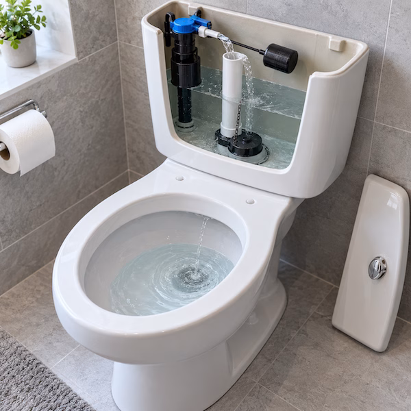 bồn cầu có tiếng nước chảy liên tục