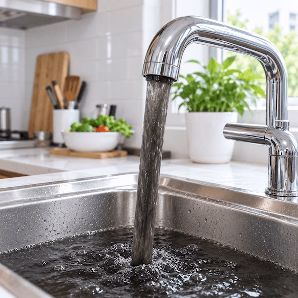 ống nước chảy ra có màu đen