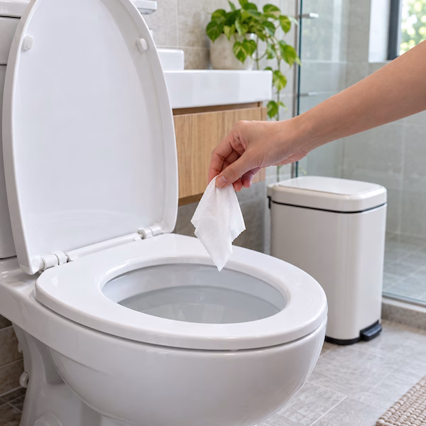 Xả khăn ướt vào bồn cầu