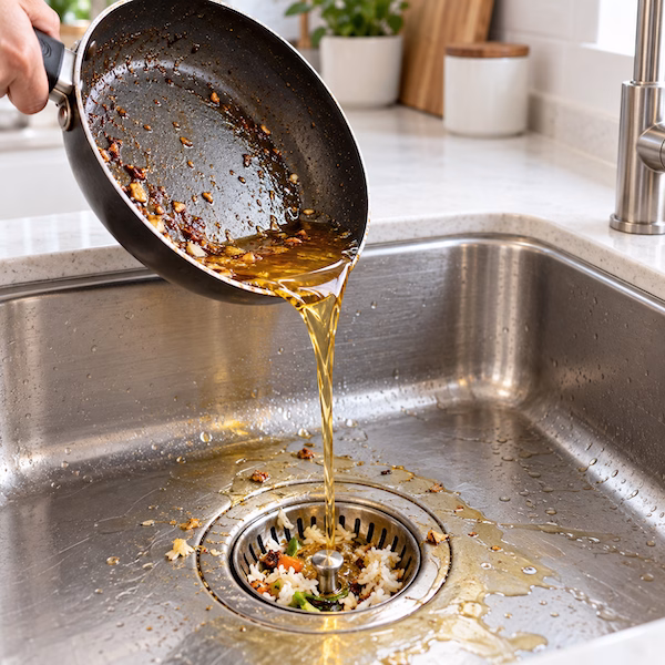 Đổ dầu mỡ xuống bồn rửa