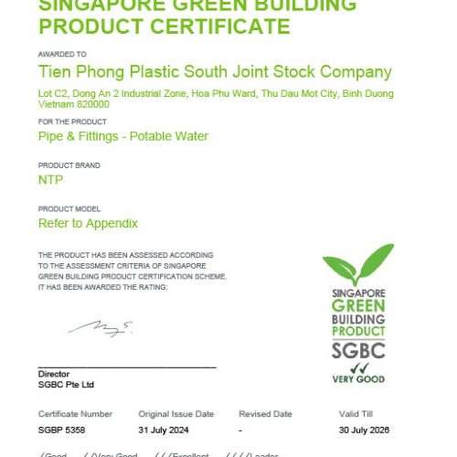 Giấy chứng nhận xanh Singapore sản phẩm PP-R